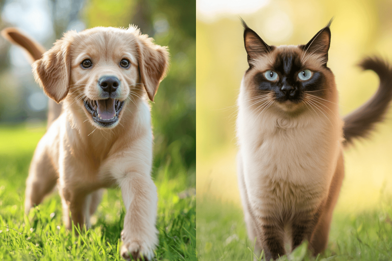 The 2 images of dogs and cats when they are glad and fear (1)